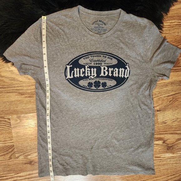 Lucky Brand Heathered Gray Crew Neck T-shirt Men's Size L "Too Tough to Die" - Picture 8 of 10